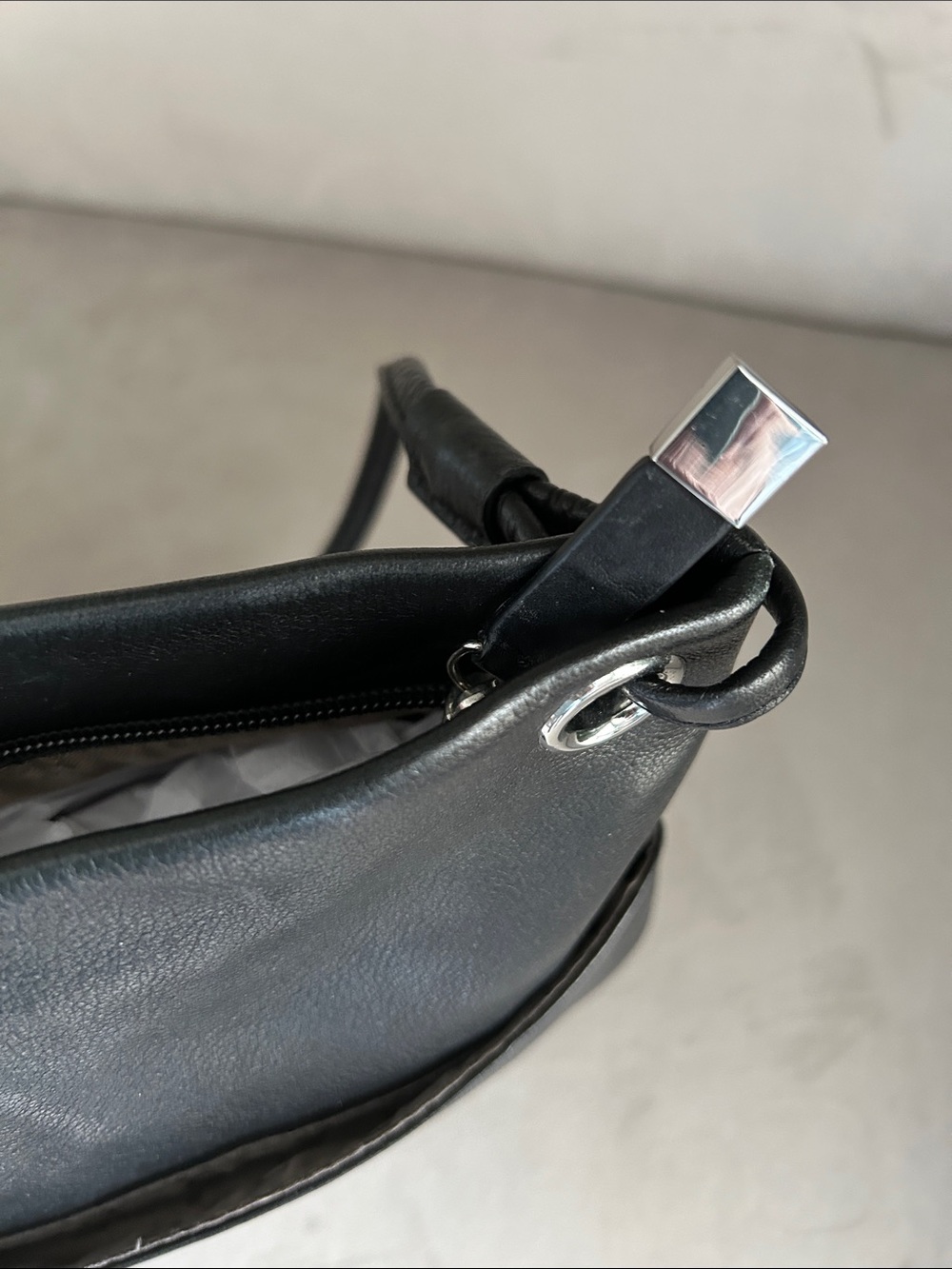 Margot New York Black Leather Crossbody Bag | Minimalist Everyday Chic - Picture 7 of 11